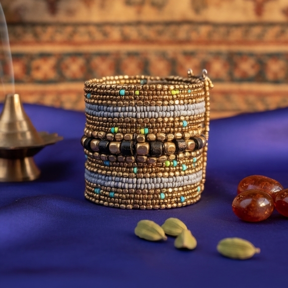 ๐๏ธBoho Chic Handmade Artisan Indian Statement Wide Cuff Fashion Beaded Bracelet - Picture 1 of 13